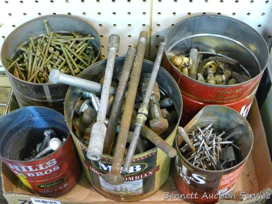 Nails, carriage bolts, pallet nails, longest bolt is 9".