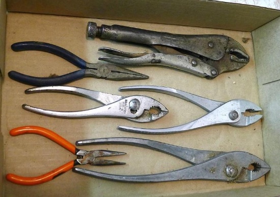 Hand pliers; vise grips; needle nose pliers. Longest is 10".
