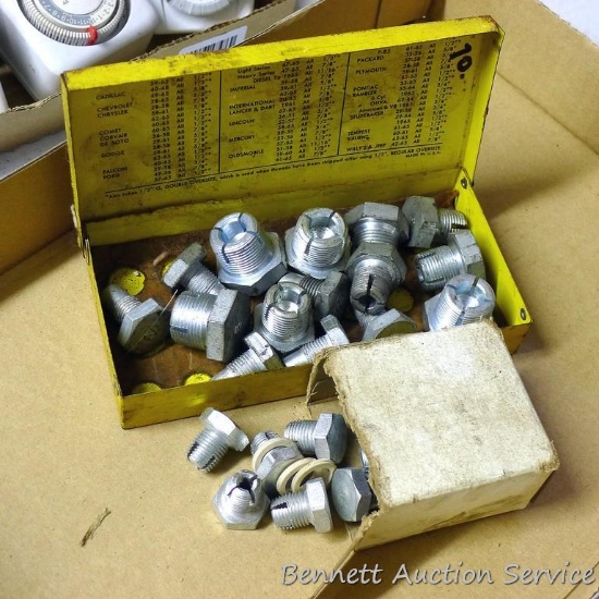 Self tapping oversize drain plug assortment from NAPA in metal box.