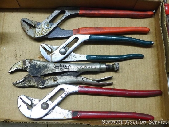 Three adjustable wrenches, longest is 12" and a vise grip.
