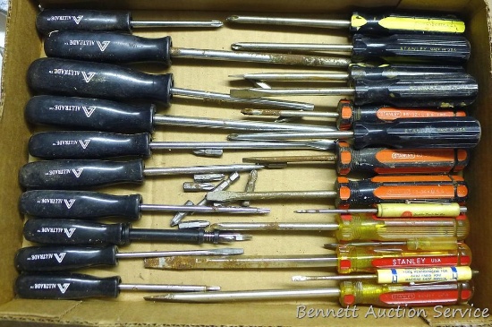 All Trade screw drivers; Stanley screw drivers. Includes flat, Phillips and Torque blades.