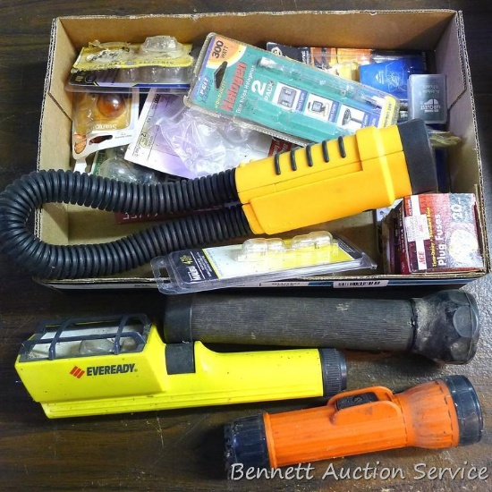 Eveready flashlight; Coleman job pro flashlight; light bulbs; Buss fuses.