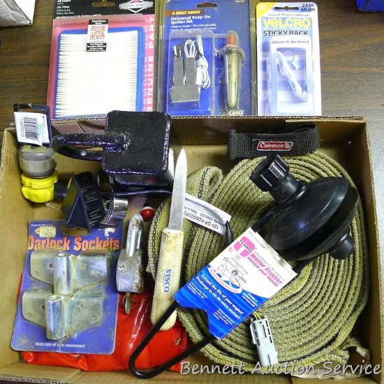 Two inch tow strap; motor flusher; universal snap on ignitor kit and more.