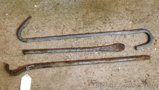 Tire irons and large meat hook 23" long.