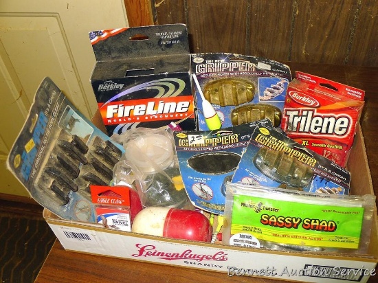Berkley 20 lb. fireline; several Grippers; bobbers and more.
