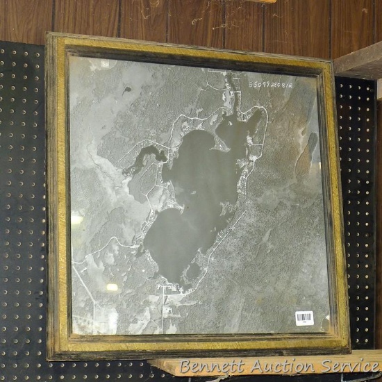 Framed aerial photo of Solberg Lake 27-1/2" x 27-1/2".