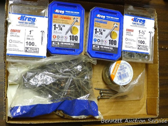 Partial containers of screws, largest is 1-1/4" and more.