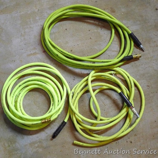 Three 3/8" Flexzilla air hoses, includes ends. One hose has been cut off.