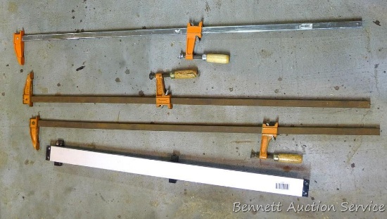 Set of three 40" wood clamps; Aluminum flat clamp to hold your board straight.