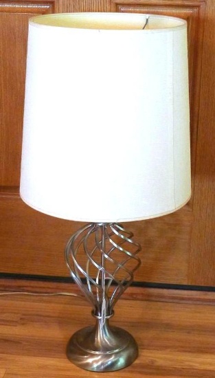 Lamp 32" tall, base is 7" diameter with 3 way light switch. Shade is 13" diameter.