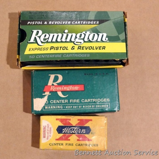 Less than 100 rounds .25 Auto cartridges in three boxes. Oldest cartridge we saw is a straight