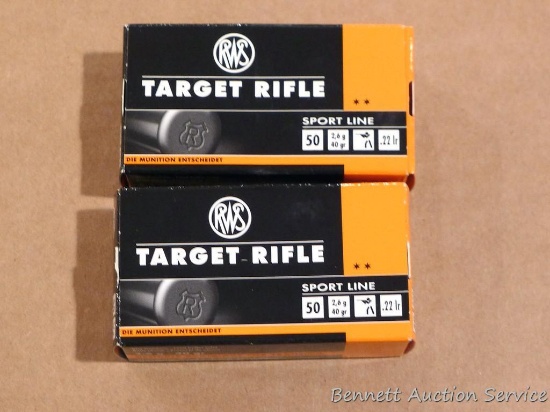 Two boxes of RWS target rifle .22LR cartridges.