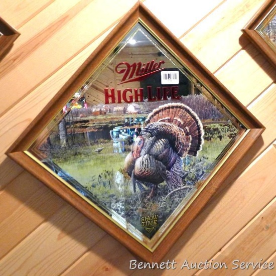 Miller High Life 'Show Time' strutting tom turkey beer mirror. Measures 26" across.