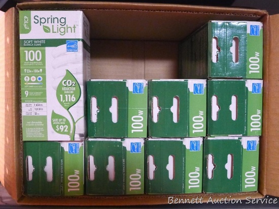 Nine Spring Light soft white 100 watt equivalent light bulbs - new in boxes.