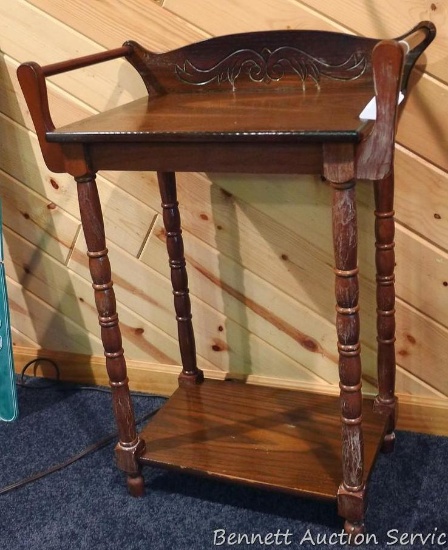 Little side table or telephone stand that measures 32" to handles. Some scuffs noted.