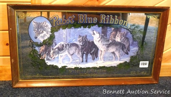 Pabst Blue Ribbon 1990 Timber Wolves beer mirror is 28" wide.