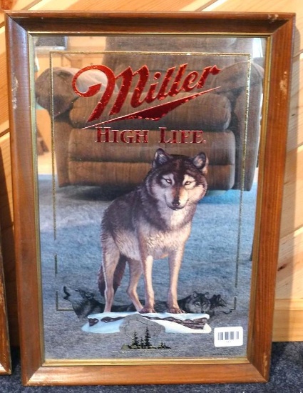 Miller High Life Timber Wolf beer mirror is 22" high.