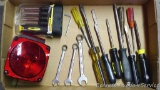 Assorted wrenches, drivers, Peterson LED trailer tail light