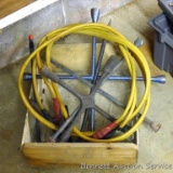 Pair of automotive jumper cables; 3 lug wrenches largest is 20