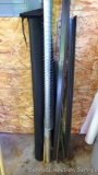 Angle iron plant spikes, partial roll of 4' weed blocker.