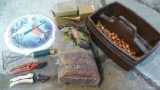 Mesquite Wood Chunks; onion sets; thermometer; 3 gardening totes; hand digger; fuel compressed fire
