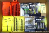 Metal drill bits; AAA, AA rechargeable solar landscape batteries, appear NIP.