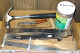 Metal handled claw hammer; 2 metal pry bars 14