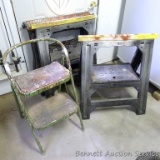 Metal 2 step stool; 4 plastic folding saw horses 27