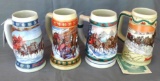 1993-1996 Budweiser Holiday Steins, largest is 7
