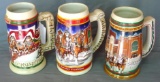 1997-1999 Budweiser Holiday beer steins, largest is 7