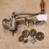 Universal No. 2 meat grinder with discs and original handle.