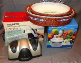 KitchenWorthy Manual Food Processor; Presto EverSharp electric knife sharpener; Set of 2 glass