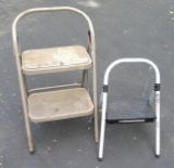 One-step stool appears nearly new; Handy two-step stool has a little paint splatter. Both are sturdy