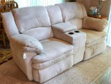 Lane microfiber suede double recliner couch with beverage center console. 76