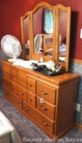 Very nice Wolfcraft 8 drawer dresser made of oak with folding 3 piece mirror. 61