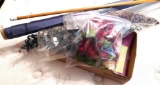 Decorative eucalyptus and other silk flowers; partial roll of material 60