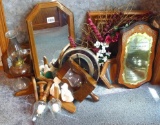 Framed wall decorations including votive holders, mirror, clock, more. Mirror measures 22