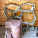Patio stepping stone concrete form is approx. 2' x 2'; plus a few bricks and small patio blocks.