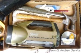 Coleman wide beam dual light, battery compartment is corroded; Lufkin 26' tape measure; two claw