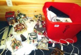 Christmas village pieces including two power strips;