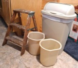 2' step stool and three garbage cans.