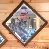 Miller High Life 'Tip-Up' Northern pike ice fishing beer mirror. Measures 26