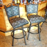 Pair of sturdy steel framed swiveling bar, bistro or coffee shop stools. Stand 45