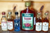 No shipping. Cranberry Schnapps, assorted whiskeys, gin and vodka. Tallest bottle is 6