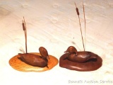 Two wooden duck pieces with cattail accents. Each piece is approx. 9