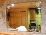 3' x 4' wall mirror with etched corners. Pretty piece in good shape with no chips or cracks noted.