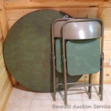 Folding card table with two chairs. Table is 40