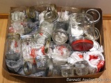 Variety of canning jars by Ball, Kerr including quart, pint, more. Plus a square cracker jar.