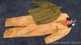 Dickies coveralls are marked 45/48 chest, medium length. Plus an M65 field jacket shell with US Army