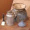 Metal coffee pot and bowls. Coffee pot is 10